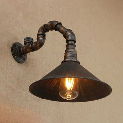Juliette Antique Brass Cone Wall Lamp with Gooseneck Pipe