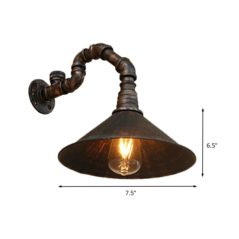 Juliette Antique Brass Cone Wall Lamp with Gooseneck Pipe
