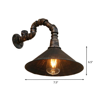 Juliette Antique Brass Cone Wall Lamp with Gooseneck Pipe