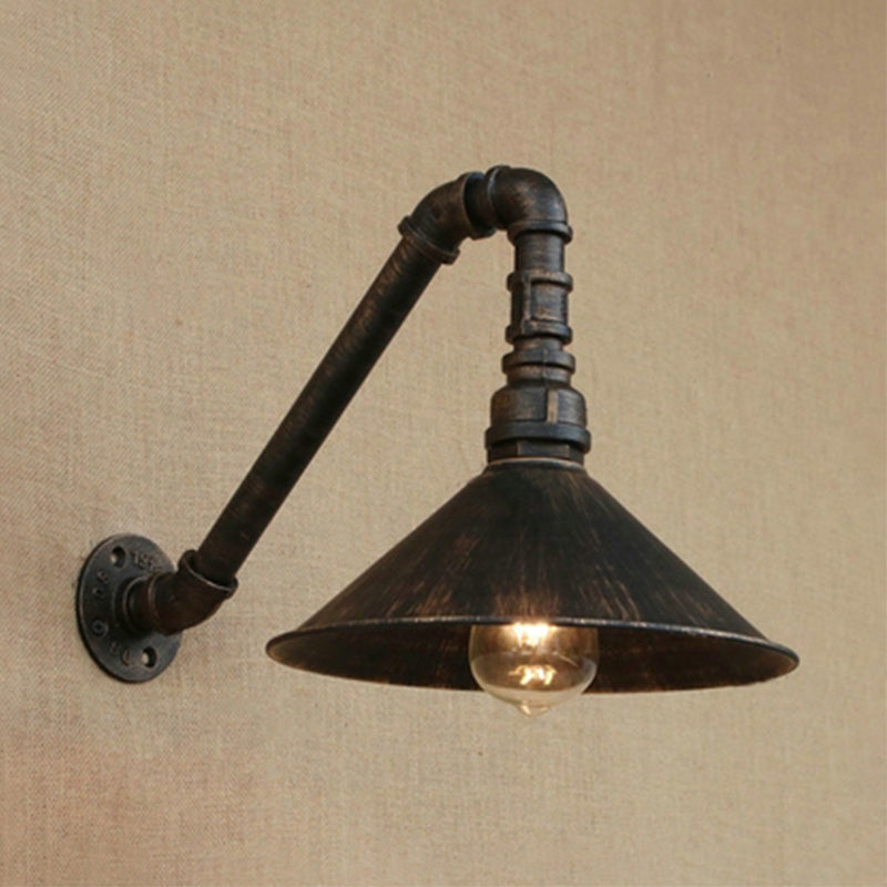 Juliette Antique Brass Cone Wall Lamp with Gooseneck Pipe