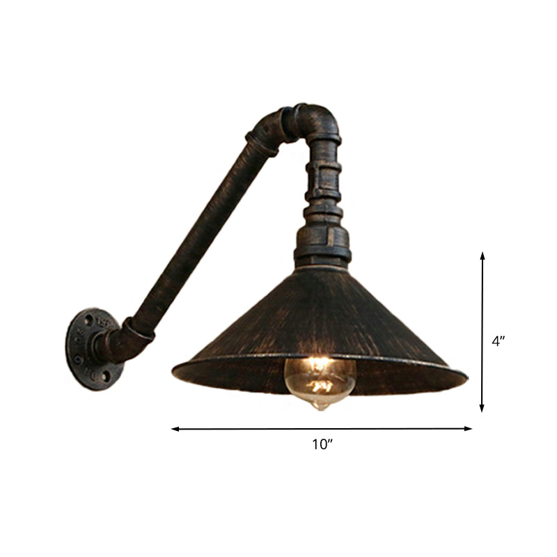 Juliette Antique Brass Cone Wall Lamp with Gooseneck Pipe