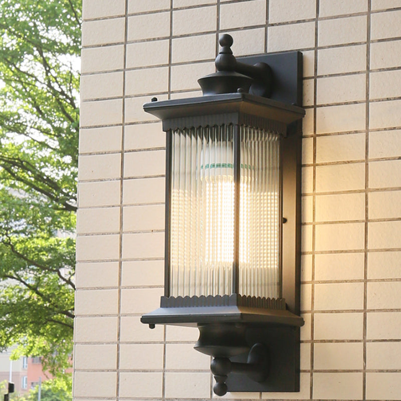 Camille Retro Ribbed Glass Wall Lamp for Outdoor in Black Coffee Bronze