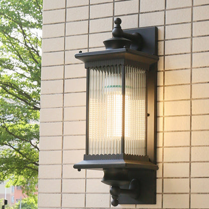 Camille Retro Ribbed Glass Wall Lamp for Outdoor in Black Coffee Bronze