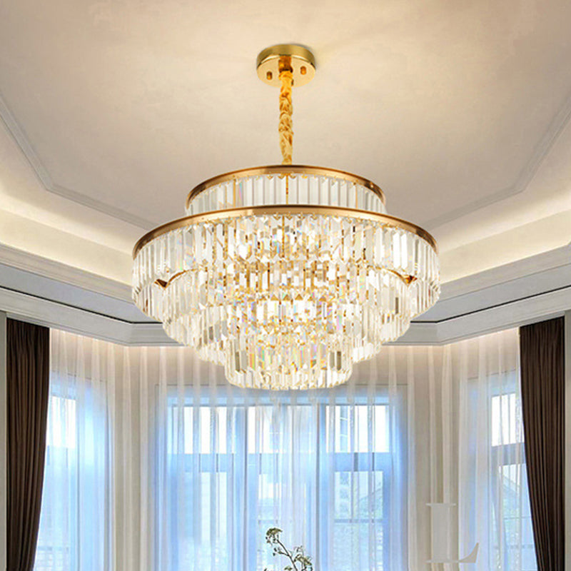 Adeline Tri-Prism Crystal Tiered Chandelier in Gold