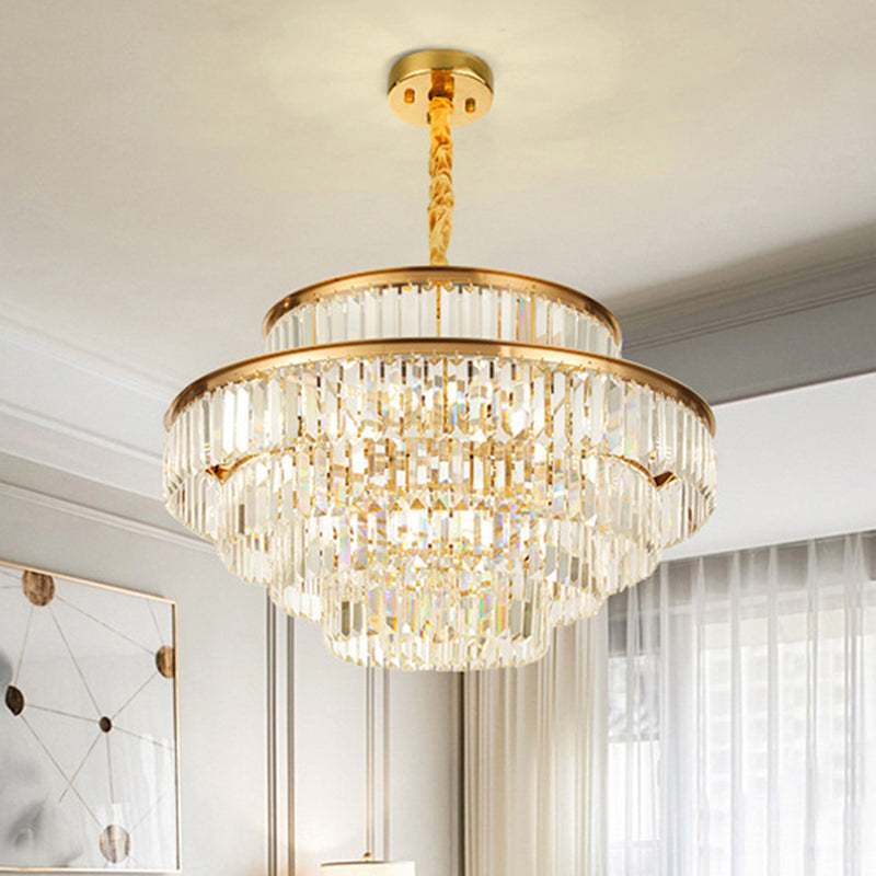 Adeline Tri-Prism Crystal Tiered Chandelier in Gold