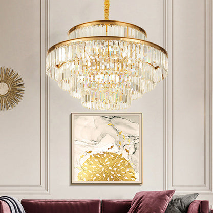 Adeline Tri-Prism Crystal Tiered Chandelier in Gold