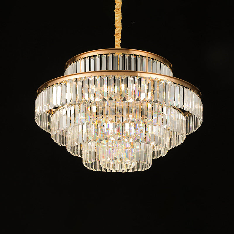 Adeline Tri-Prism Crystal Tiered Chandelier in Gold