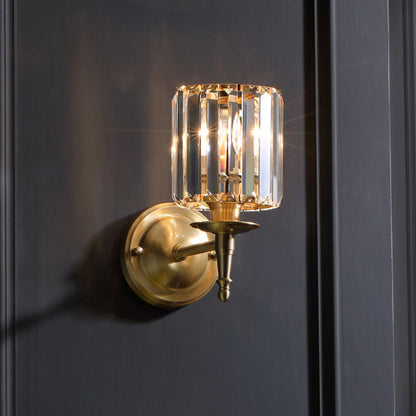 Colette Brass Crystal Cylinder Wall Light Sconce