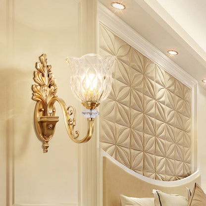 Camille Gold Wall Mount Light with Carved Glass Ruffle Shade