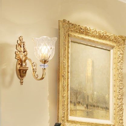 Camille Gold Wall Mount Light with Carved Glass Ruffle Shade