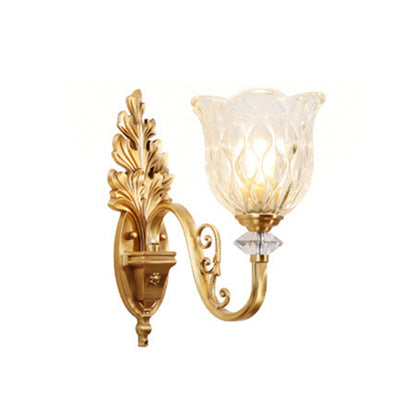 Camille Gold Wall Mount Light with Carved Glass Ruffle Shade