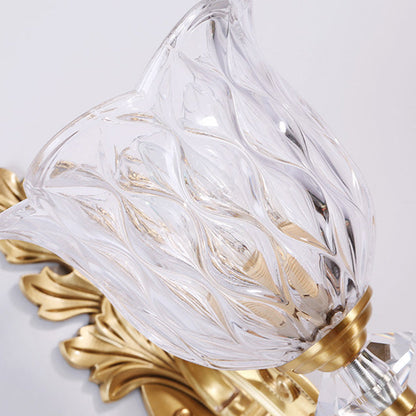 Camille Gold Wall Mount Light with Carved Glass Ruffle Shade