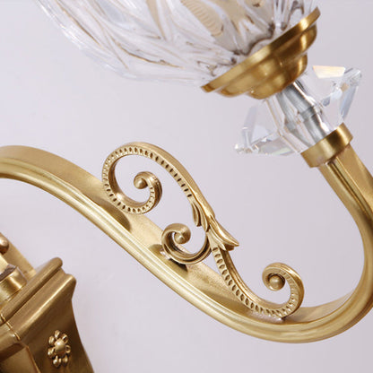 Camille Gold Wall Mount Light with Carved Glass Ruffle Shade