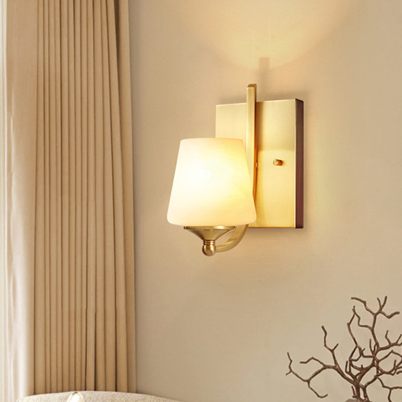 Aurélie Traditional Shaded Wall Light in Gold with Fabric & Glass