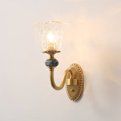Aurélie Traditional Shaded Wall Light in Gold with Fabric & Glass
