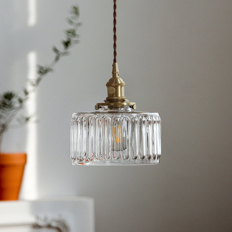 Colette Gold Drum Glass Industrial Pendant Light