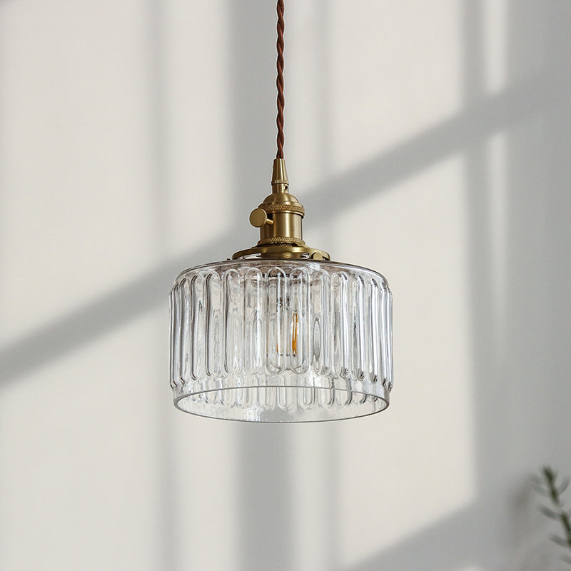 Colette Gold Drum Glass Industrial Pendant Light