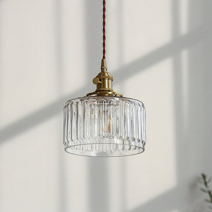 Colette Gold Drum Glass Industrial Pendant Light