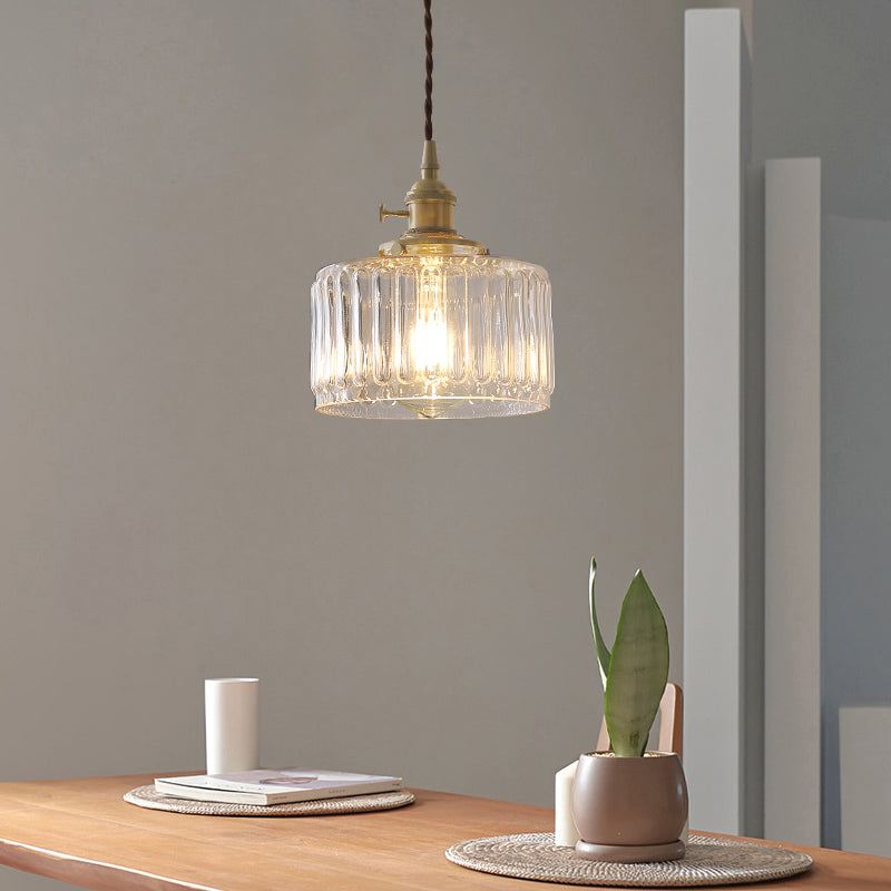 Colette Gold Drum Glass Industrial Pendant Light