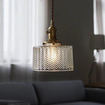 Colette Gold Drum Glass Industrial Pendant Light
