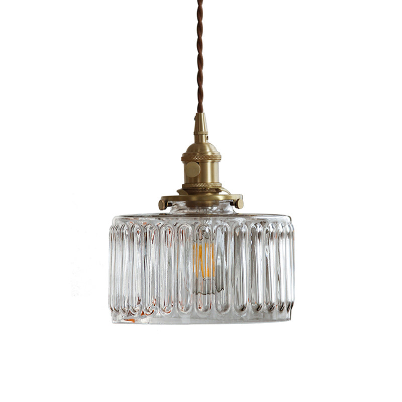 Colette Gold Drum Glass Industrial Pendant Light