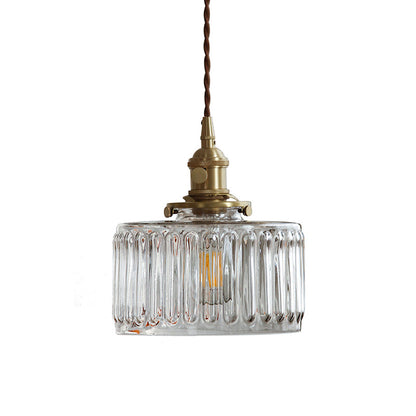 Colette Gold Drum Glass Industrial Pendant Light