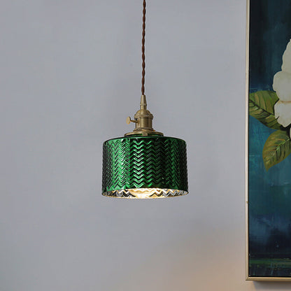 Colette Gold Drum Glass Industrial Pendant Light