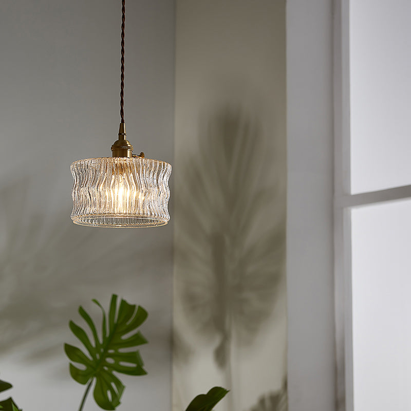 Colette Gold Drum Glass Industrial Pendant Light