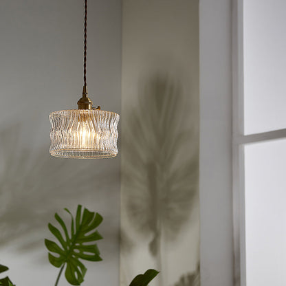 Colette Gold Drum Glass Industrial Pendant Light
