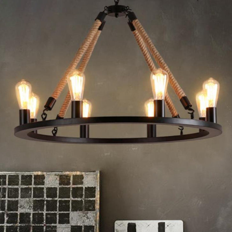 Margaux Iron Ring Hemp Rope Chandelier Light