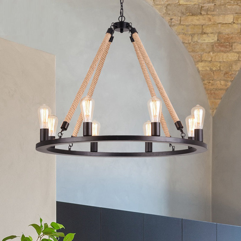 Margaux Iron Ring Hemp Rope Chandelier Light