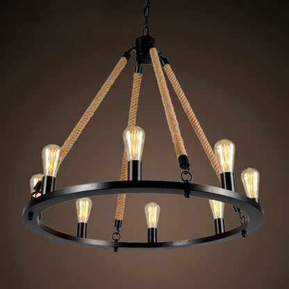 Margaux Iron Ring Hemp Rope Chandelier Light