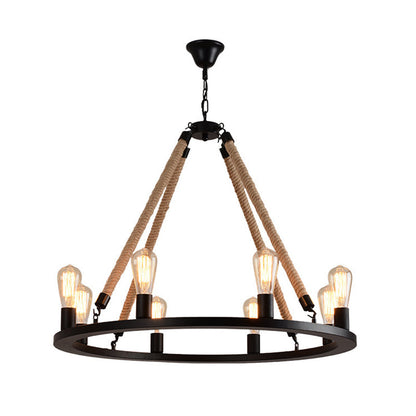 Margaux Iron Ring Hemp Rope Chandelier Light