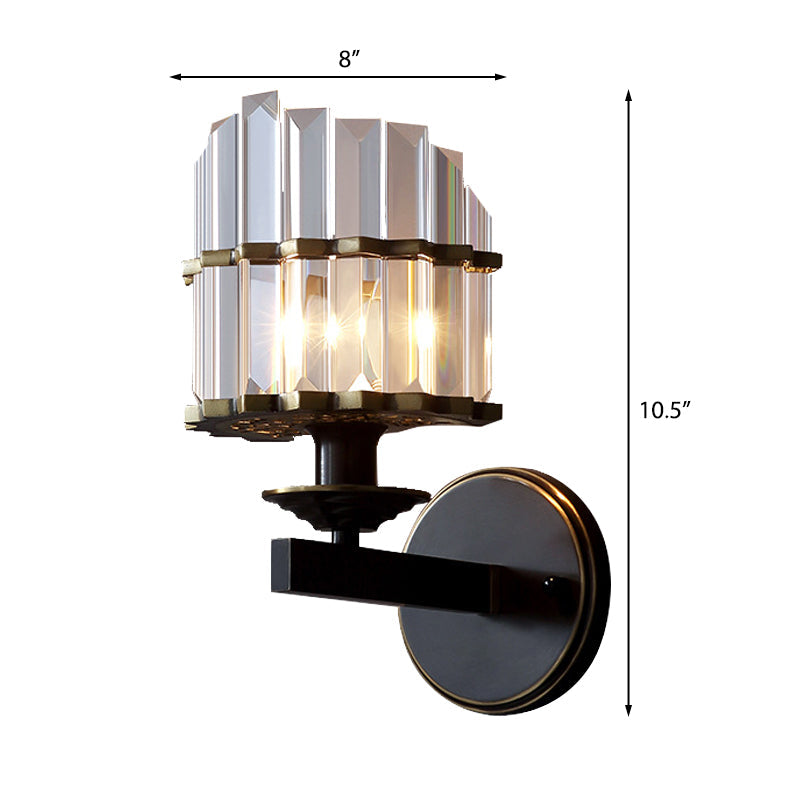 Élise Contemporary K9 Crystal Wall Sconce 1-Light Black/Brass