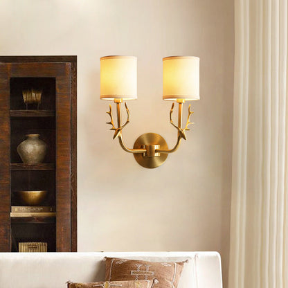 Isabelle Cylindrical Fabric Wall Light with Antler Detail