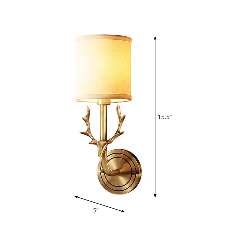 Isabelle Cylindrical Fabric Wall Light with Antler Detail