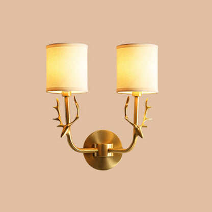 Isabelle Cylindrical Fabric Wall Light with Antler Detail