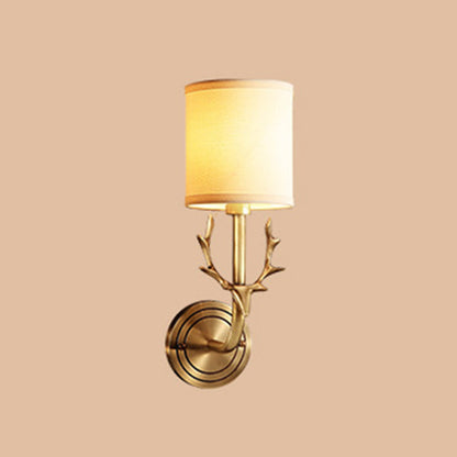 Isabelle Cylindrical Fabric Wall Light with Antler Detail