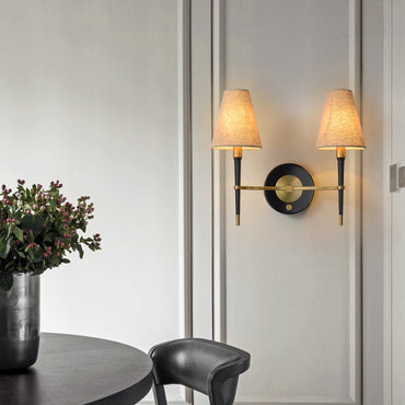 Sophie Tapered Wall Light with Brass Frame and Fabric Shade