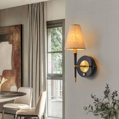 Sophie Tapered Wall Light with Brass Frame and Fabric Shade