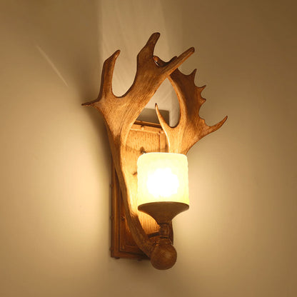 Margaux Antler Resin Wall Light with Frosted Glass Shade