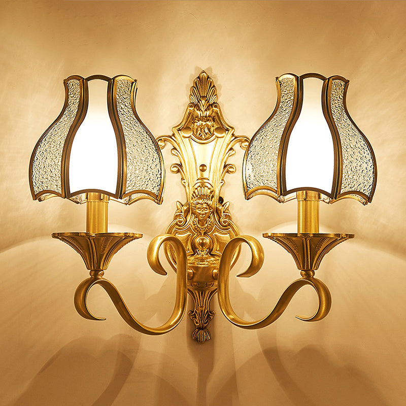 Clémence Brass Bud Wall Mount Light with Beveled Glass Shade