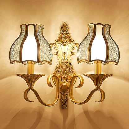Clémence Brass Bud Wall Mount Light with Beveled Glass Shade