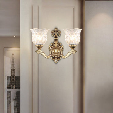 Ruffle Bedroom Wall Light – Traditional Wavy Glass Bronze Finish Sconce