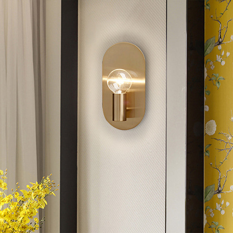 Céleste Exposed Bulb Wall Lamp with Gold Metal and Oval Backplate