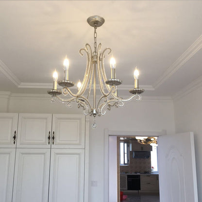 Élise Nickel Crystal Beaded Candelabra Chandelier 6-Light
