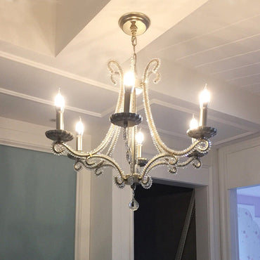 Élise Nickel Crystal Beaded Candelabra Chandelier 6-Light