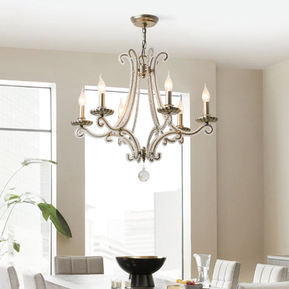 Élise Nickel Crystal Beaded Candelabra Chandelier 6-Light