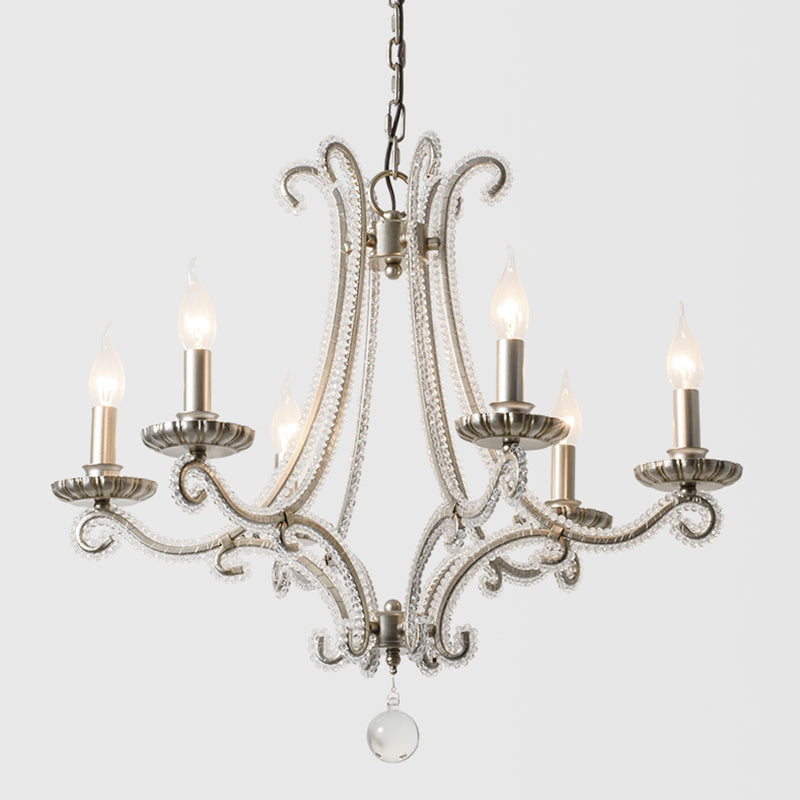 Élise Nickel Crystal Beaded Candelabra Chandelier 6-Light