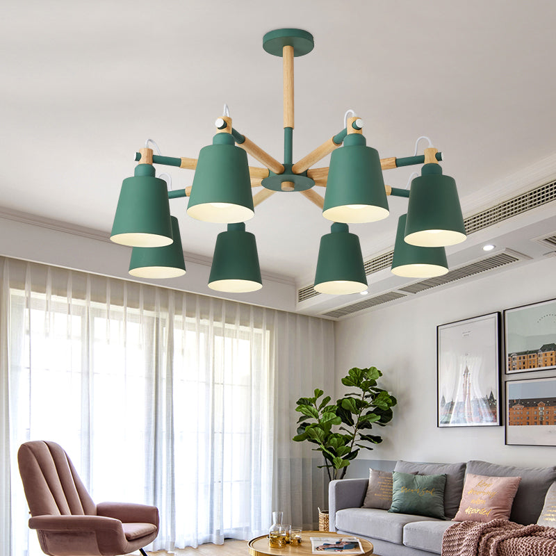 Céleste Macaron Radial Chandelier with Wooden Arms